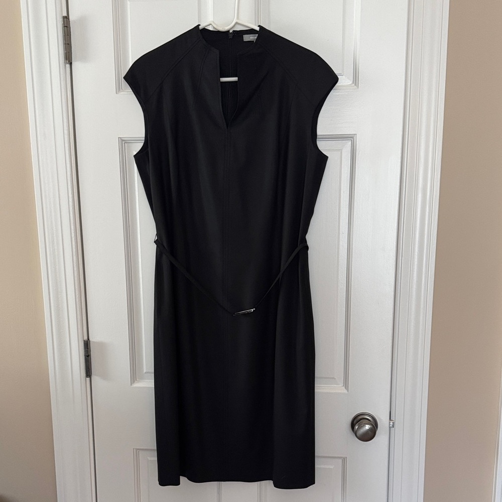 Ellen Tracy Black Midi Sheath Dress with Waist Tie